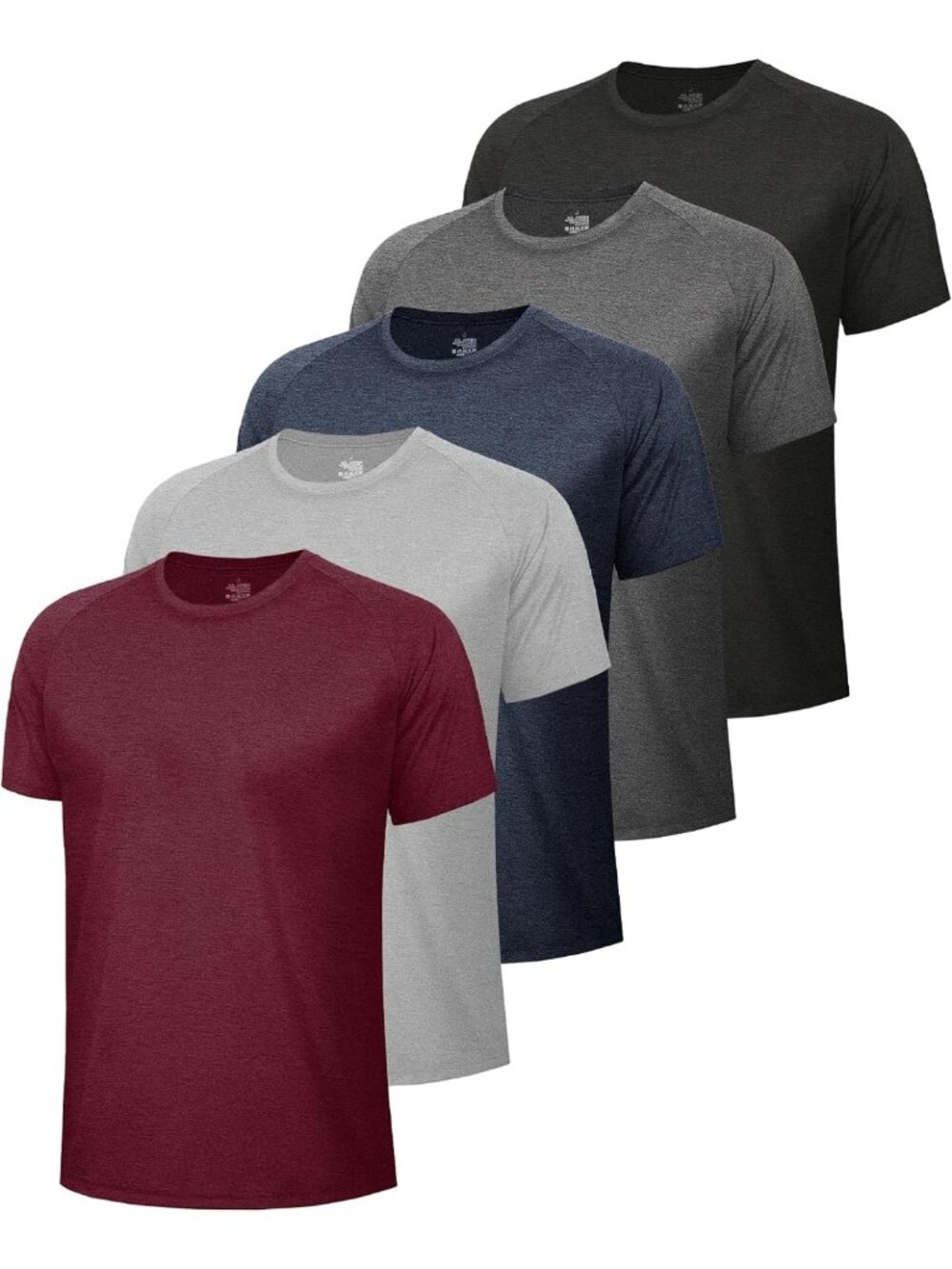 5 Pack Men's Workout Shirts - Quick Dry Moisture Wicking Short Sleeve Gym Tees